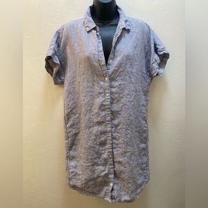 TAHARI 100% Linen Dress Blue & White Striped Size M